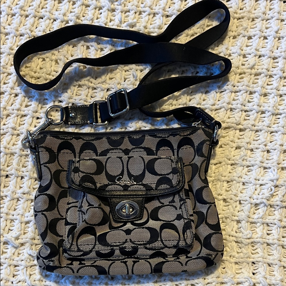 Coach Signature Black and Tan Crossbody Bag